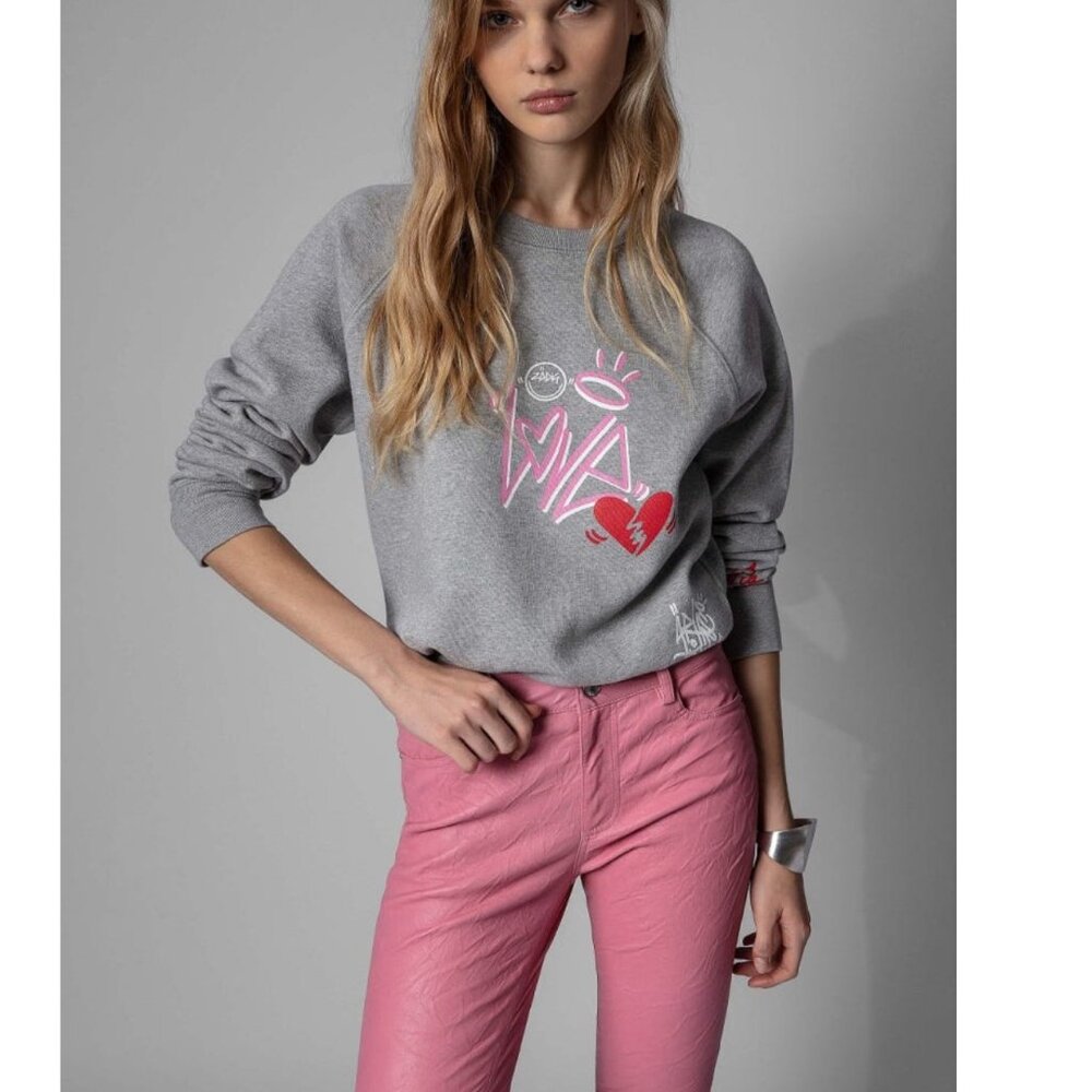 ZADIG & VOLTAIRE Upper Multicusto Cotton Graphic Sweatshirt In Gris Chine